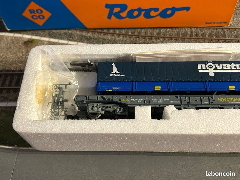 ROCO WAGON 44311A KANGOUROU NOVATRANS SNCF + REMORQUE NOVATRANS + boite éch HO EUR 25,00