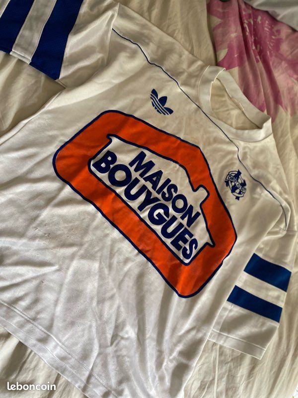 Maillot OM Marseille Sauzee 1988-1989 - Adidas Blanc Taille M - Fabriqué En France