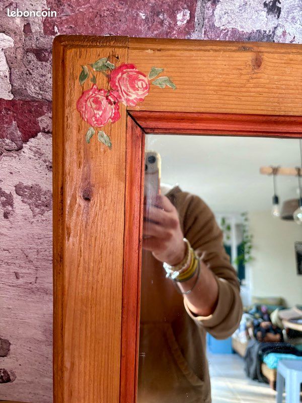 Miroir Vintage en Bois avec Fleurs Peintes – Charme Rustique et Authentique 🌺 (image 5)