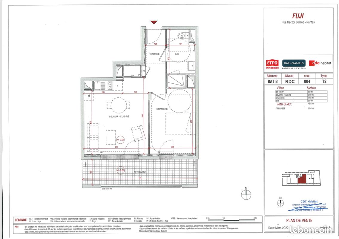Appartement 2 pièces 43 m² · à Nantes · 43 m² · 687 €/mois