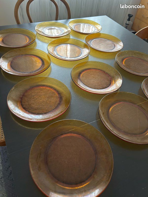 Lot 12 assiettes plates ambrée arcoroc (image 1)