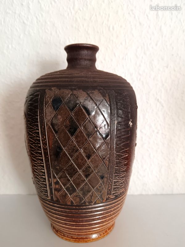 AJC ? Ancienne poterie grès motif floral (image 5)