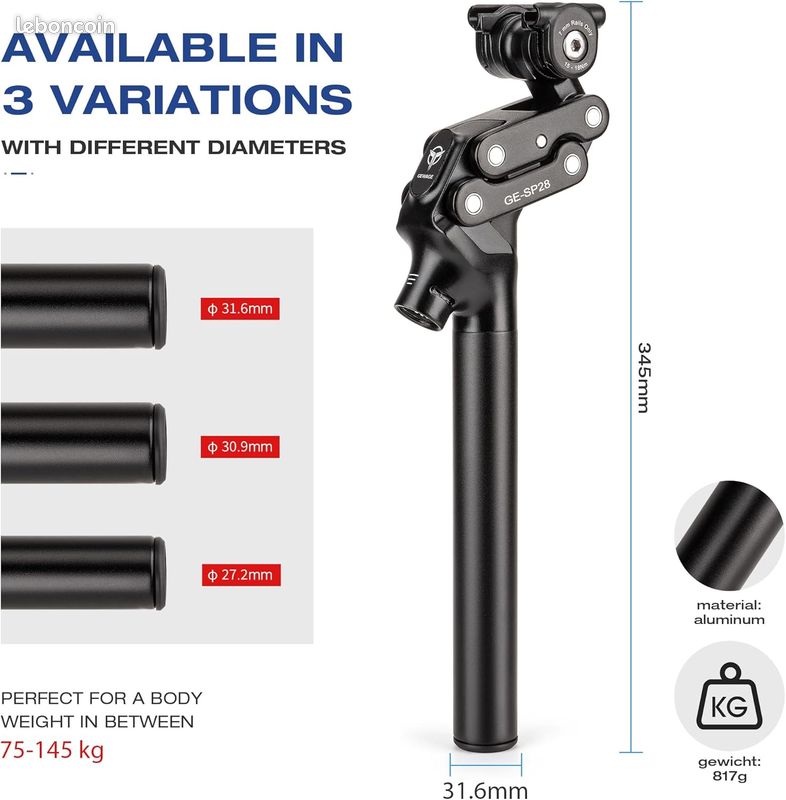 Tige de selle GEWAGE 4-Link – suspension parallélogramme 37 mm