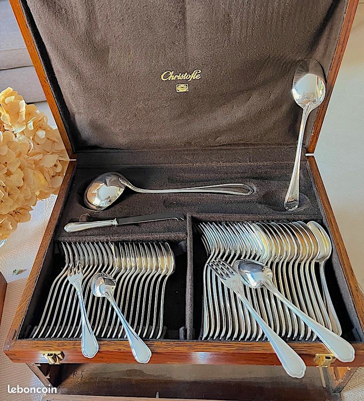 Ménagère pour 12 pers. (174 pièces) Christofle, métal argenté, Spatours dans un coffre TBE (image 5)