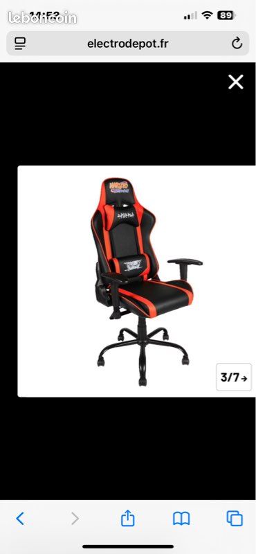 Chaise Gaming Naruto – Orange & Noir – Comme Neuve (image 3)