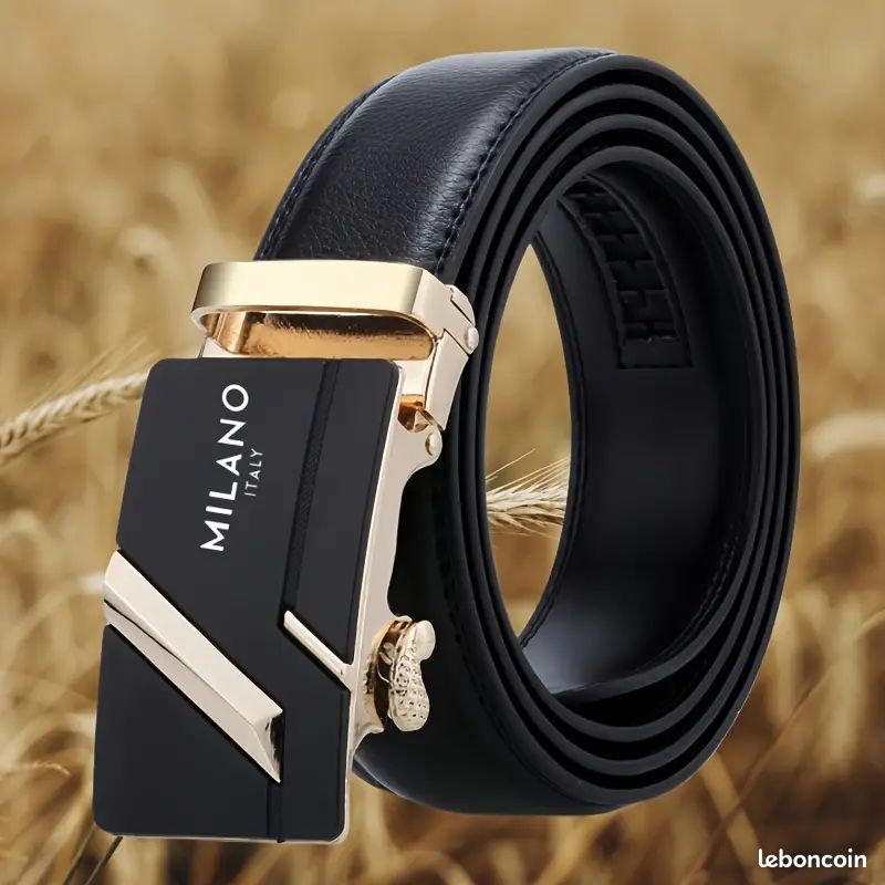 Ceinture homme élégante noire doré – Style Milan, boucle