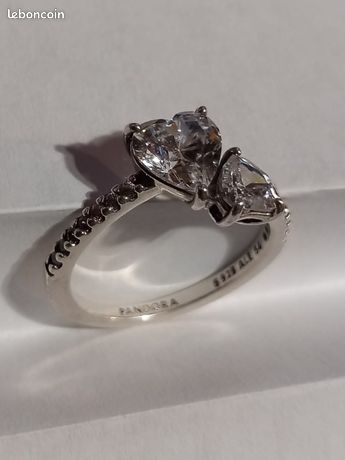 Bague Ancienne En Argent Massif 925 - Jonc Alliance à Double Cœur, Taille 50, Occasion