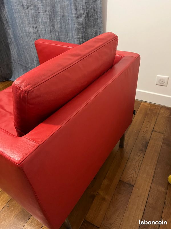 Fauteuil stricto sensu Didier Gomez en cuir rouge (image 3)