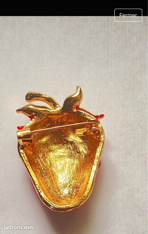 Broche ancienne branche de fraisier