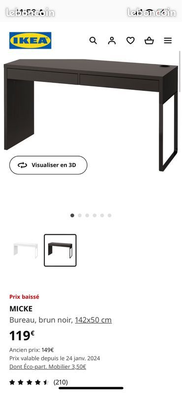 Bureau brun noir avec 2 tiroirs (image 4)