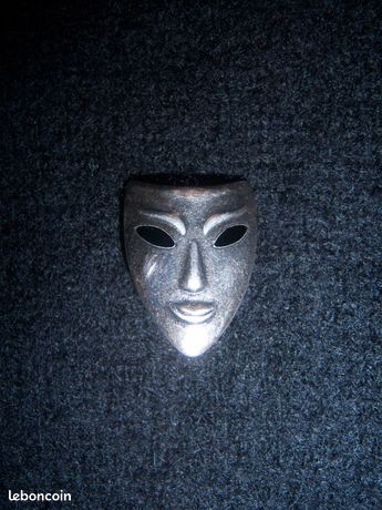 Broche Vintage Années 40 - Masques De La Commedia Dell'Arte En Laiton Vieilli