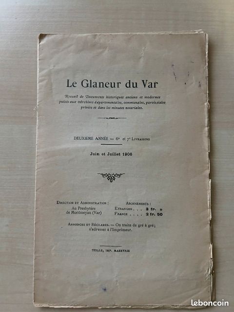 Lot Exceptionnel 8 Revues "Le Glaneur du Var" (1905-1906) - Histoire & Généalogie (image 6)