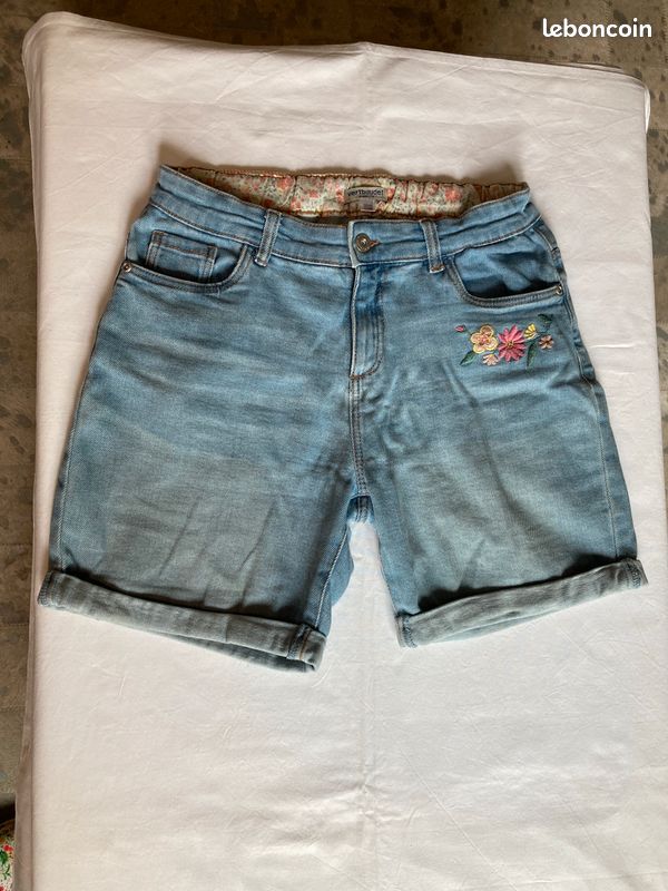 Vertbaudet Short En Jean Fille 14 Ans Short En Jean Brodé Fleurs