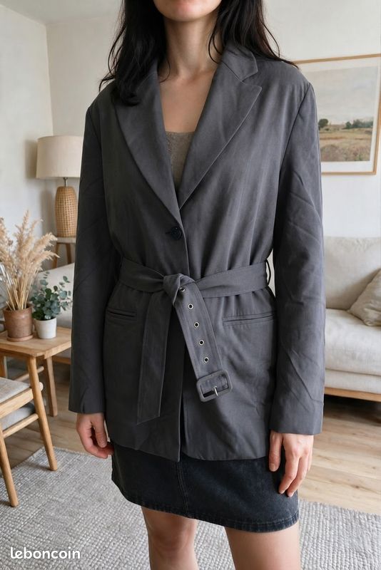 Veste K-Zell Limited S 36 gris anthracite matelassée ceinturée manteau léger neuf (image 1)