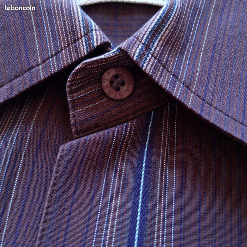 Chemise violette et bleue à rayures – Avec poche poitrine et finitions soignées – Deck No. 28 – Homme Taille 39/40 – Toutes saisons / Bureau et habillé – Neuf (image 7)