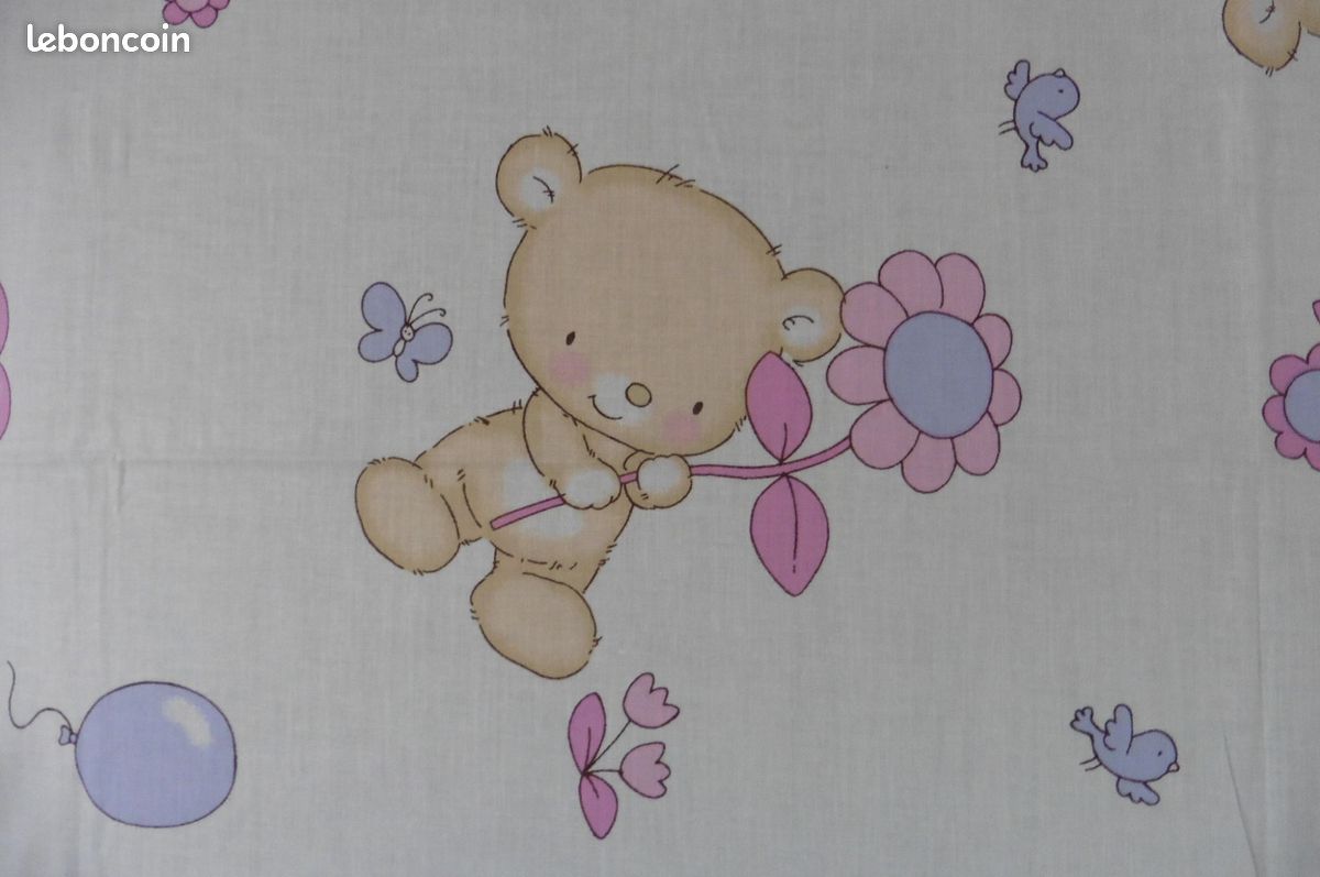 Drap housse blanc a ourson ballon multicolore. Pati'chou. 70 x 140 cm (image 2)