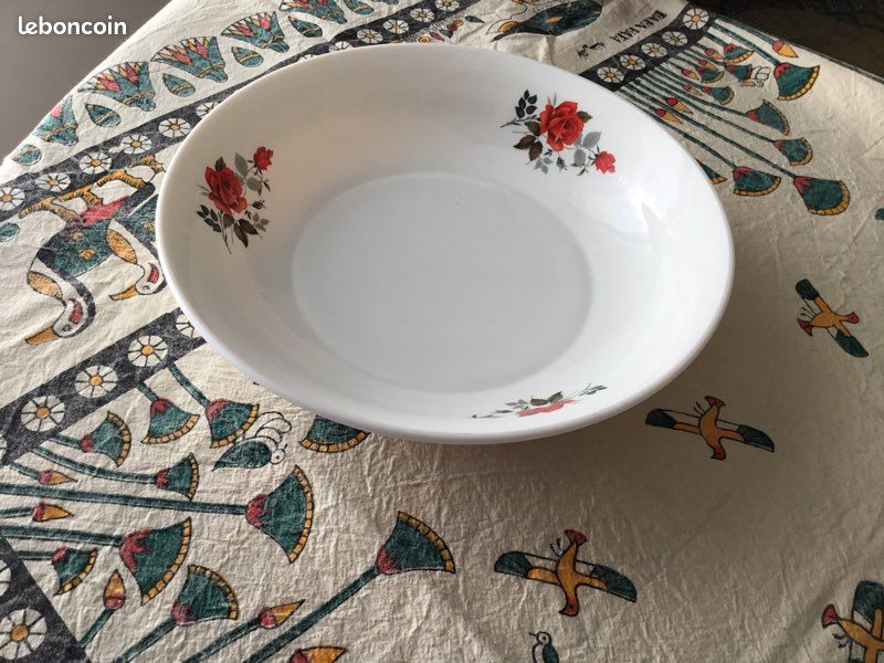 Grand plat creux arcopal roses de France - Arts de la table