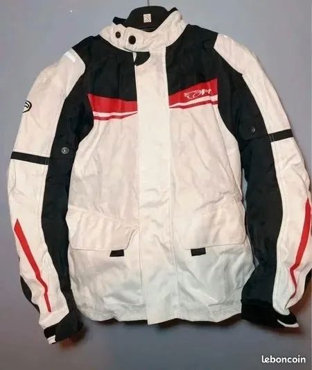 Blouson Veste Moto Homme - Textile Aquatex - Imperméable avec Armure jaune, blanc/rouge (image 2)