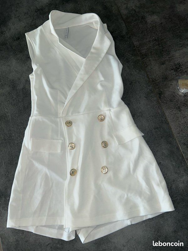 Combi-short Doublé Femme Blanc Taille 36 - Occasion Très Bon état - Matière Rayon