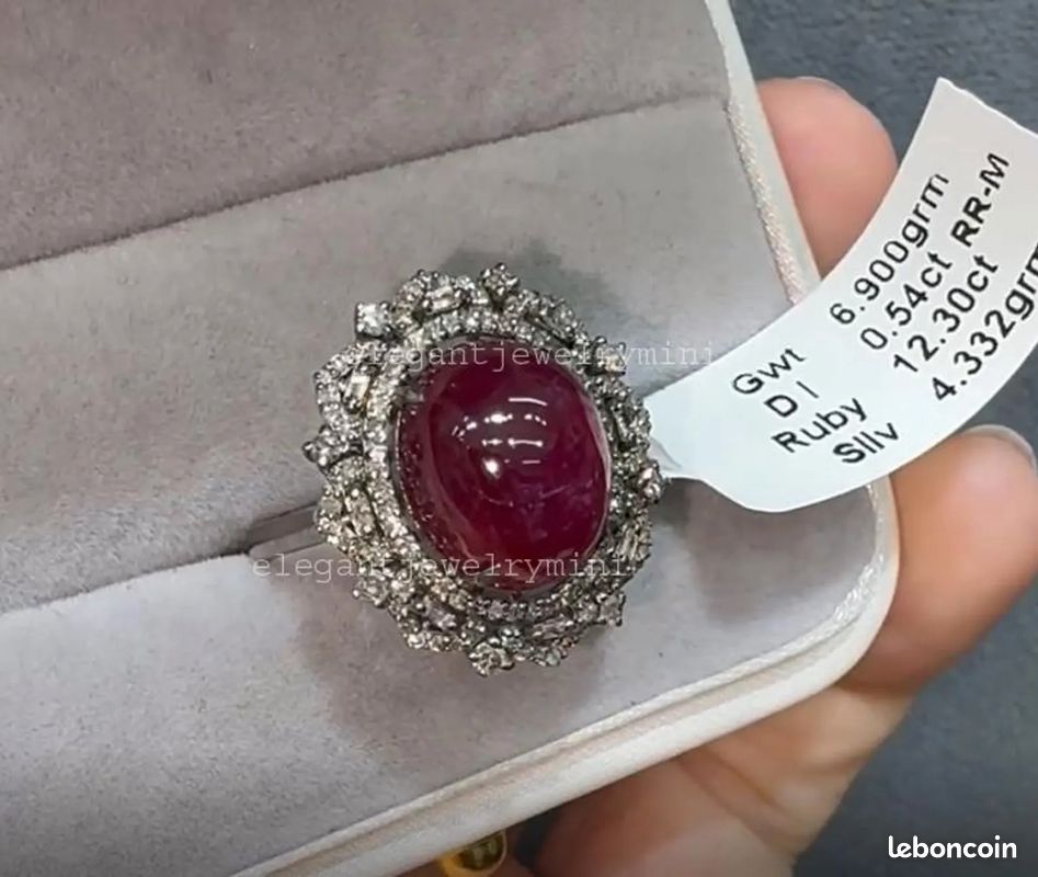 Magnifique Bague Rubis cabochon naturel 12,30ct et Diamants naturels 0,54ct (image 2)