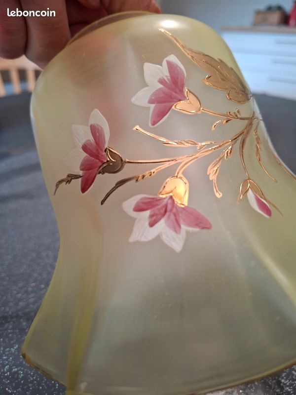 Tulipe lampe à pétrole lampe à huile décor floral dorure art nouveau Belle époque (image 4)