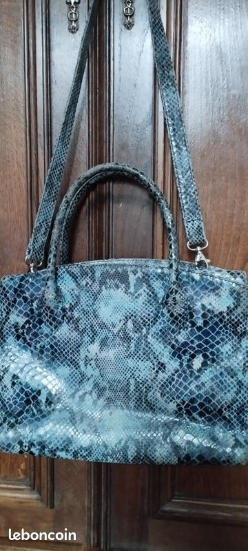 Double Sac En Cuir Matelassé Bleu Gris - Pochette + Petit Sac à Chaînes - Sans Marque