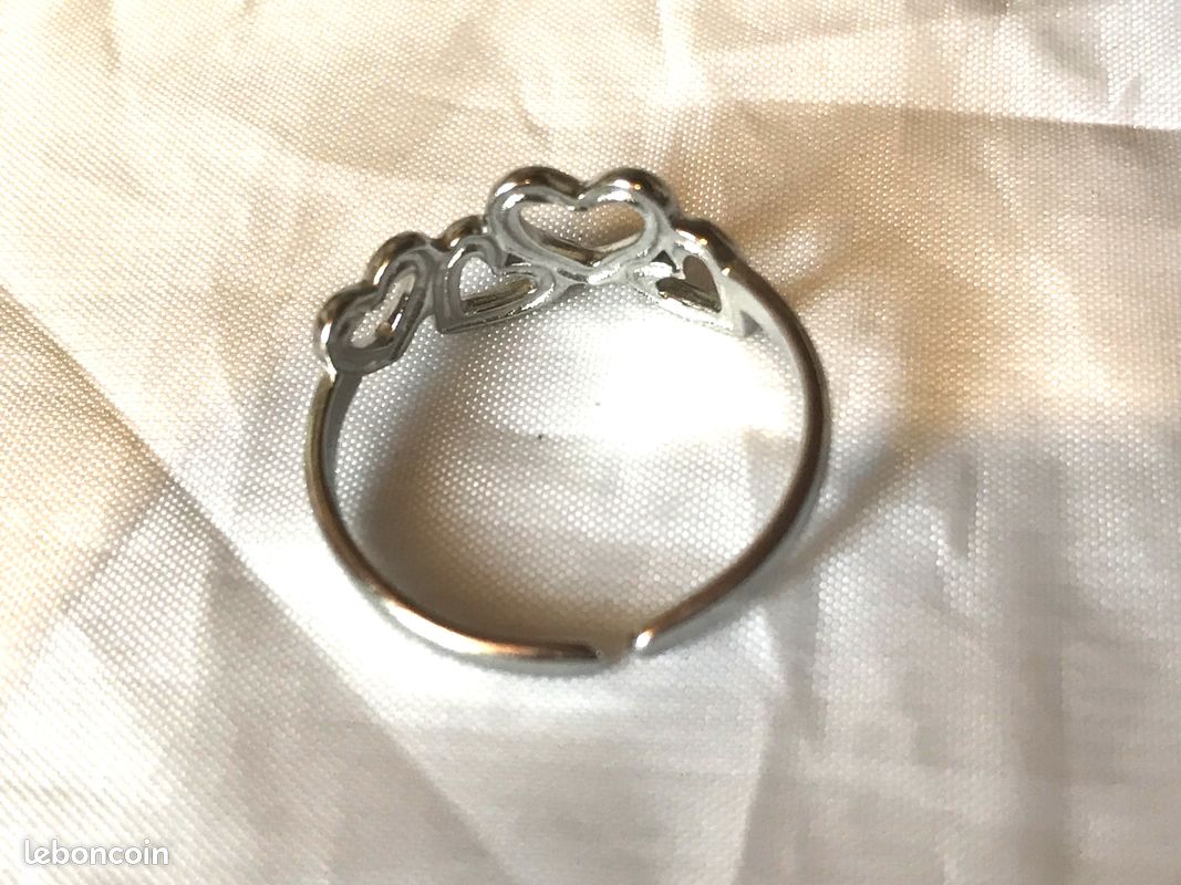 Bague Ouverte Multiples Petits Cœurs Façade Amour Bijou Argenté Fantaisie Femmes (image 3)