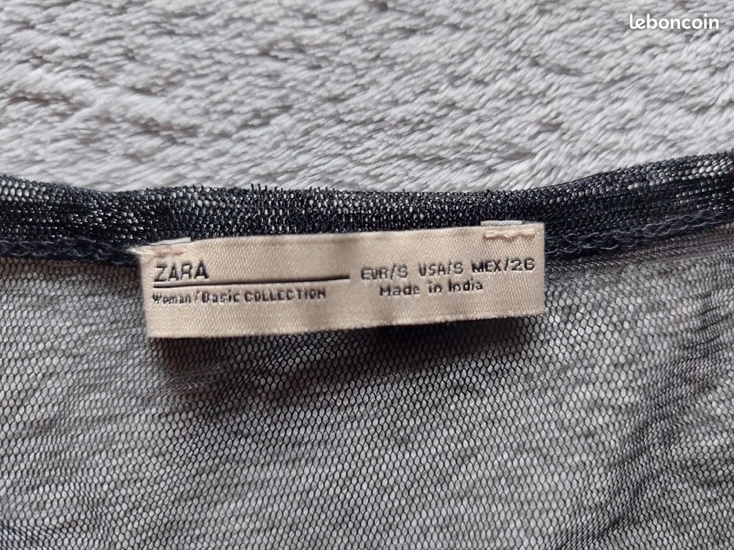 Haut Femme Zara Noir Transparent Taille M - Manches Longues, Matière Polyester/viscose, Occasion Très Bon état