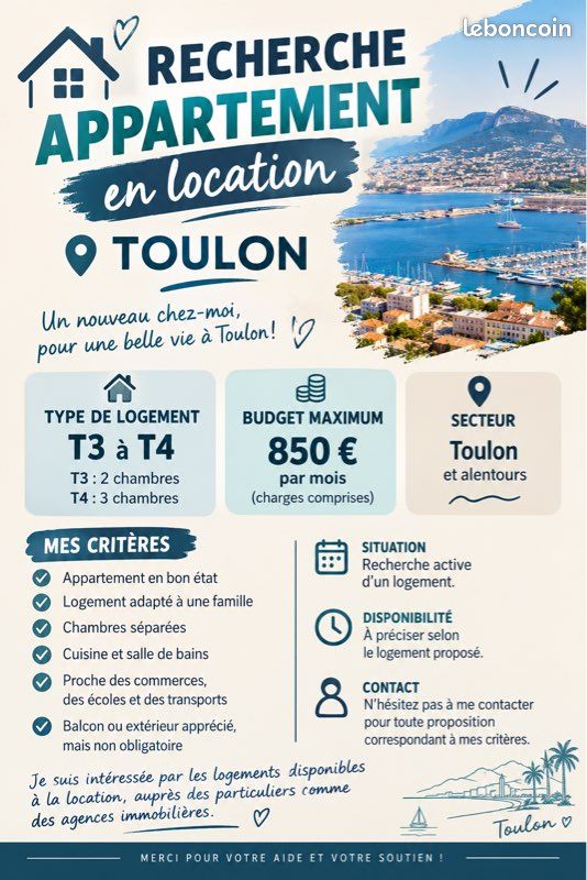 Appartement 4 pièces 60 m² · à Toulon · 60 m² · 850 €/mois