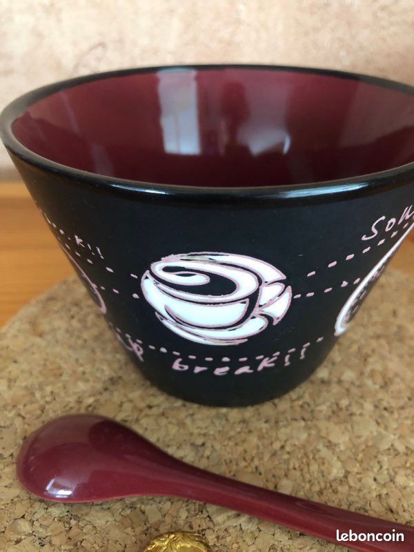 Tasse à soupe, céramique émaillée, artisanat, bol et sa cuillère (image 9)