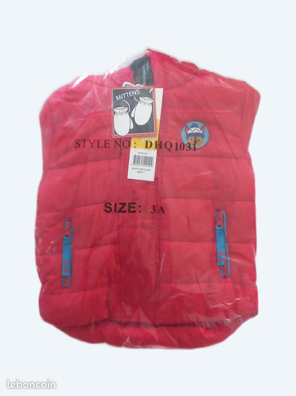 Manteau Doudoune Pat'Patrouille avec ses moufles et capuche