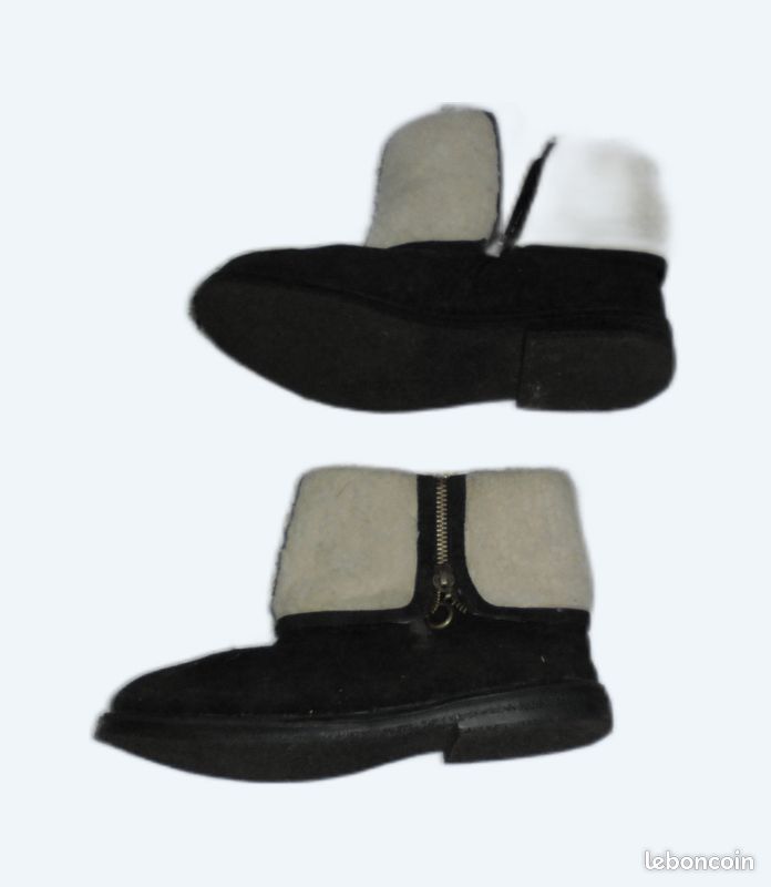 Bottines noires fourrées en cuir (image 1)