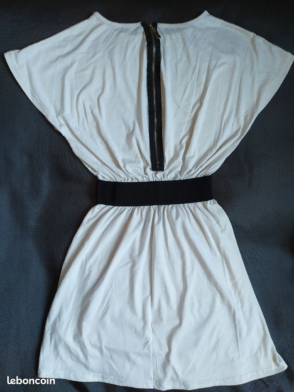 Robe coton blanche bandeau élastique noir (image 2)