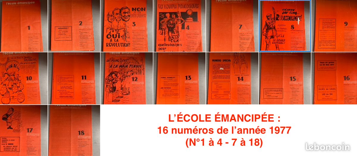 École/Pédagogie/Enseignement : 3 livres / 11 revues-journaux-brochures & 7 documents (encarts-suppléments) + 16 N° de L' École Émancipée 1977 (image 9)