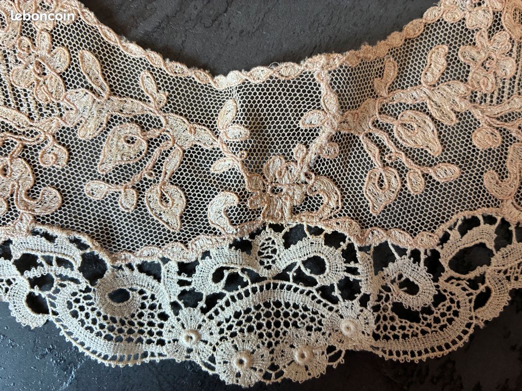 Col ancien fait main dentelle broderie sur tulle - Loisirs créatifs