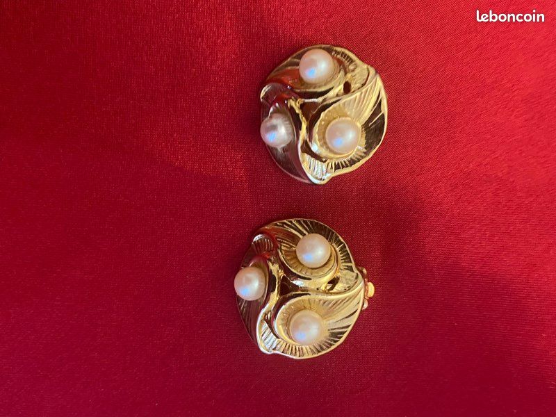 Boucles D'oreilles Vintage En Or Et Perles Nacrées - Clips - Bijou Ancien - Occasion Parfait état