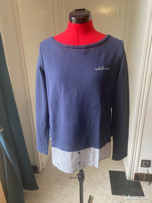 Sweat-shirt léger bleu marine avec fantaisie taille 40 (image 1)