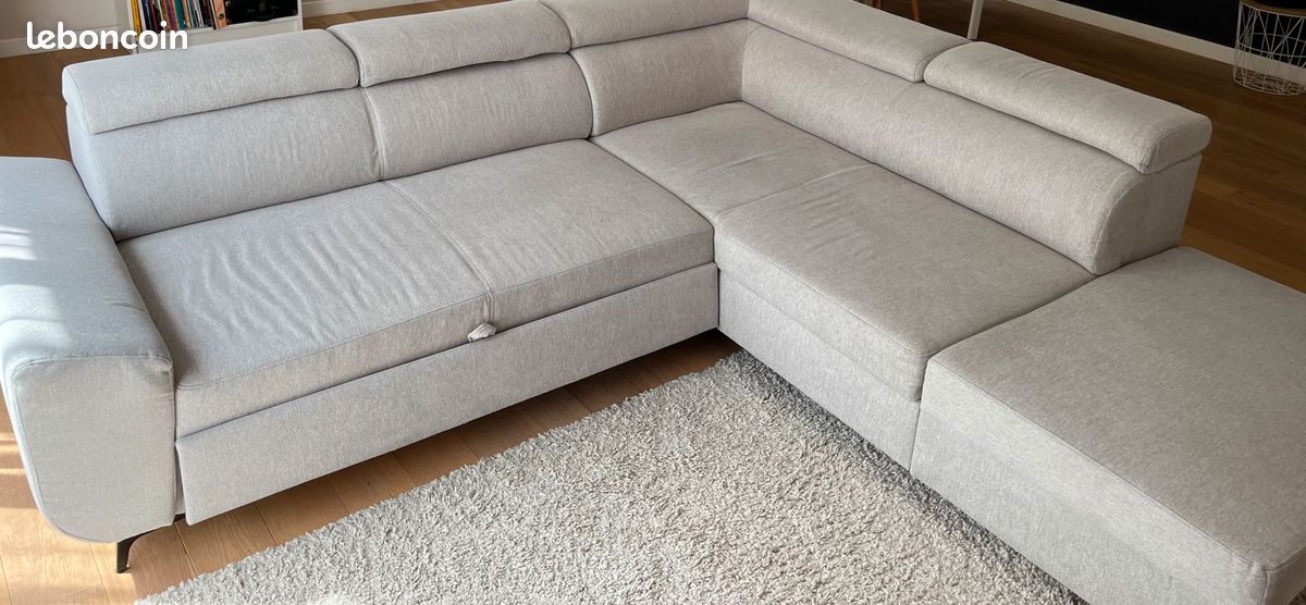 Canapé d'angle convertible droit Wesley tissus beige (image 2)