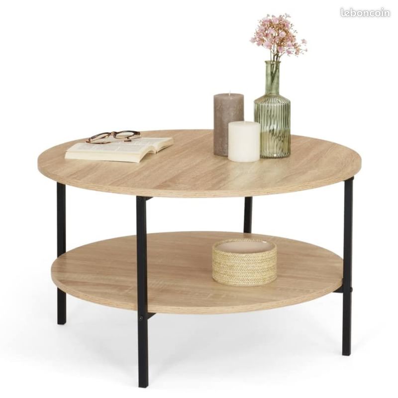 Table Basse Plateau Rond Rangement Bas Salon Moderne (image 1)