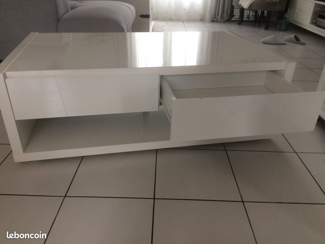 Table basse blanc laquée 2 tiroirs (image 3)