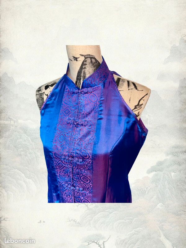 Tunique Bleue Occasion - Motif Chinois Élégant - Taille 3 En Viscose Polyamide
