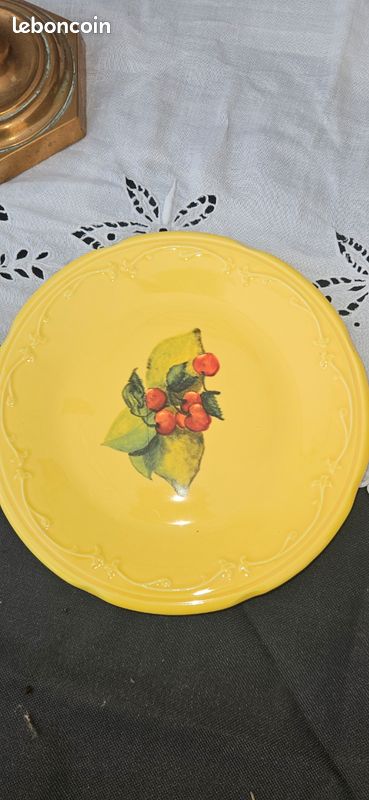 Lot de 6 assiettes à dessert ou à brunch décor cerise en faïence italienne (image 5)