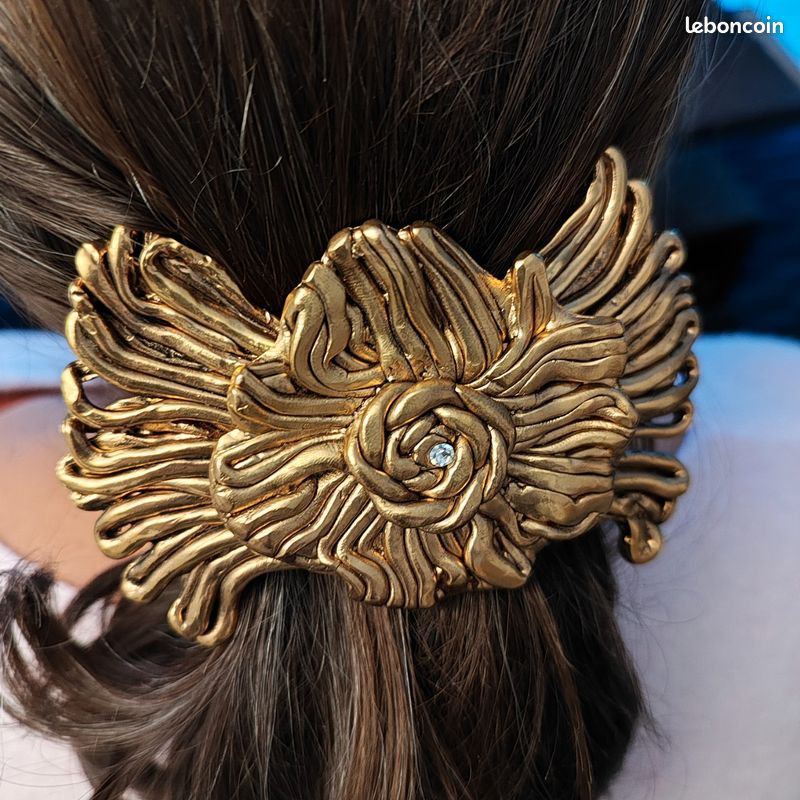 Barrette à Cheveux Dorée Strass Cristal Ambre Topaze NY Fashion Accessories