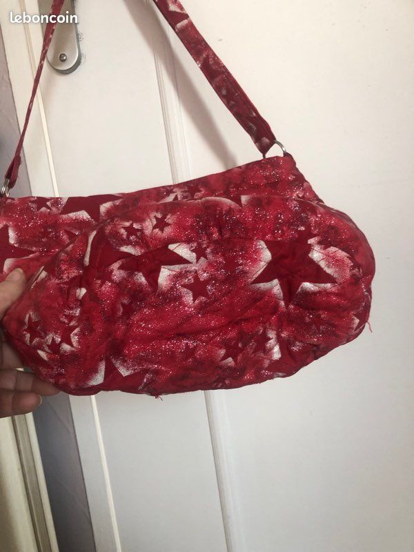 Sac Zippé Froufrou Fait Main - Tissu Rouge Et Blanc - Neuf Sans étiquette - Sac Bandoulière Femme