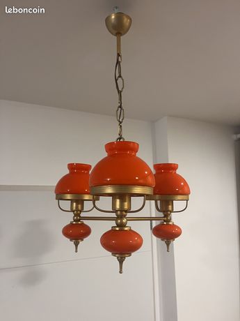 Lustre Plafonnier Vintage Années 70 En Opaline - Style Rétro Sans Marque