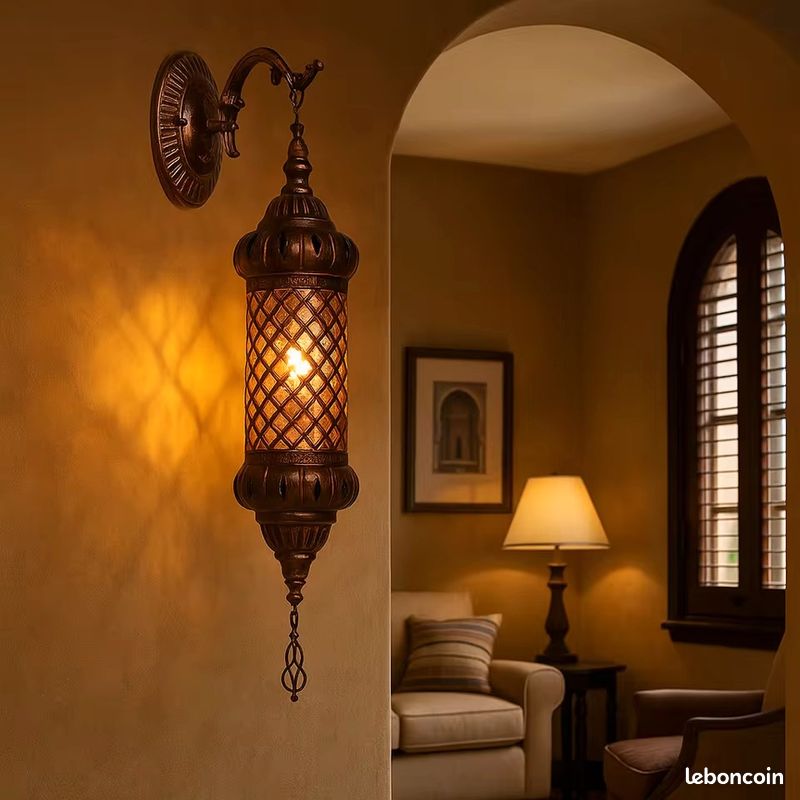 Applique Murale Marocaine Torche En Fer Forgé – 58 Cm – Lampe Lanterne Style Oriental