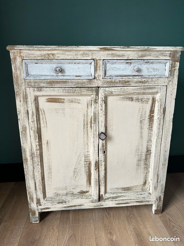 Meuble parisien vintage buffet étroit patiné (image 9)