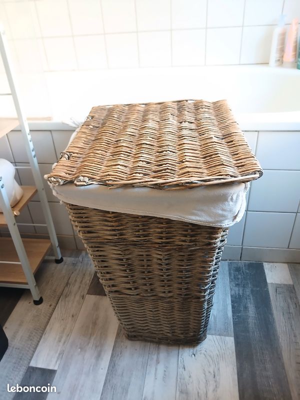 Panier à linge en osier en lin et coton naturel (image 3)