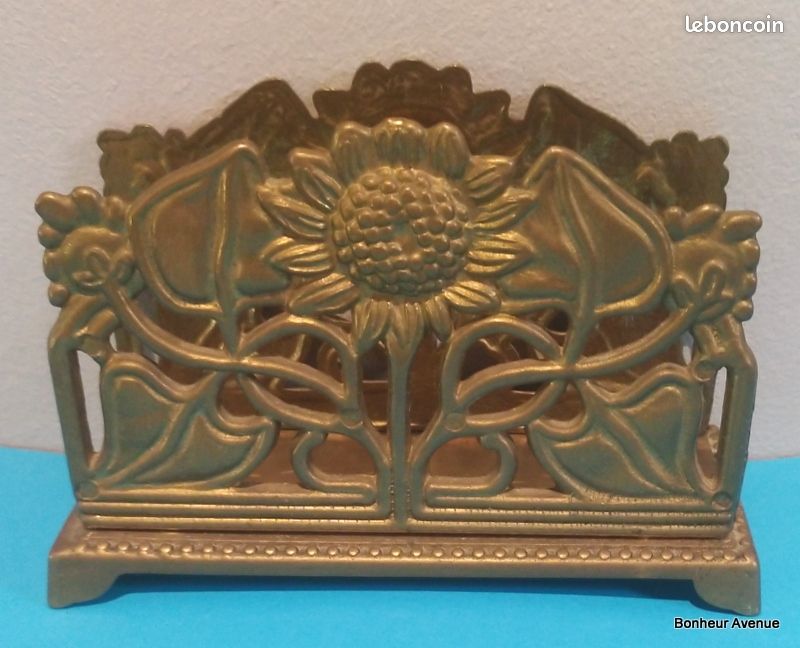 Porte-courriers Art Nouveau En Laiton - Décor Fleurs Tournesols - Fait Main