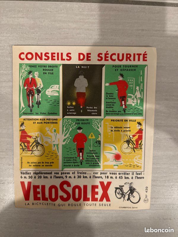 Publicité VéloSolex / Solexine – Conseils de sécurité – Années 50 – Affiche vintage originale (image 2)